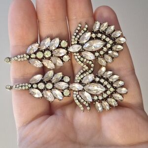 Elegant Silver Crystal Feather Drop Earrings